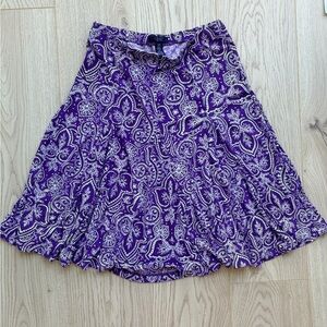 Chaps Purple White Paisley Printed Gored Stretch Jersey Skirt Size Small